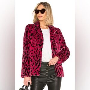 HOUSE OF HARLOW VIRGINIA FAUX FUR PINK LEOPARD JACKET COAT